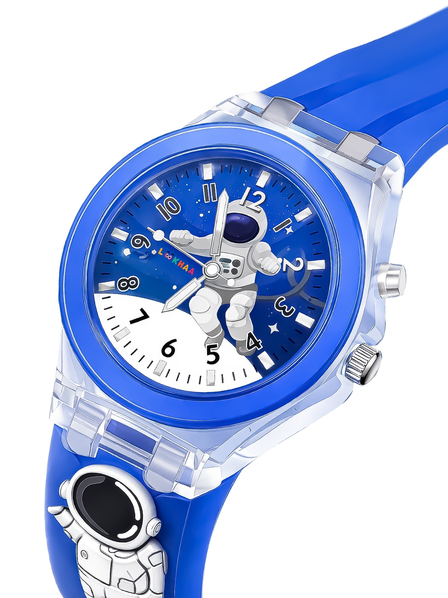 Lookhaa 3D Cute Astronaut Cartoon Watch with 7 Disco Lights Analog Watch for Boys - Blue lookhaa