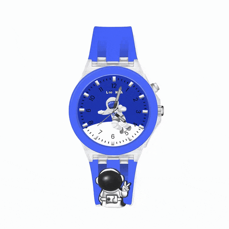Lookhaa 3D Cute Astronaut Cartoon Watch with 7 Disco Lights Analog Watch for Boys - Blue lookhaa