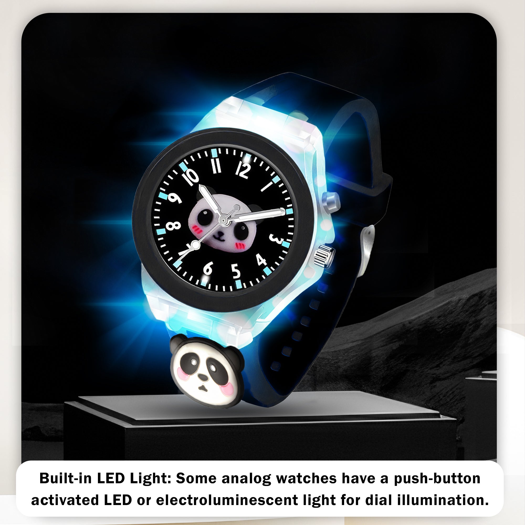 Lookhaa 3D Cute Panda Cartoon Watch with 7 Disco Lights Analog Watch for Boys - Black lookhaa