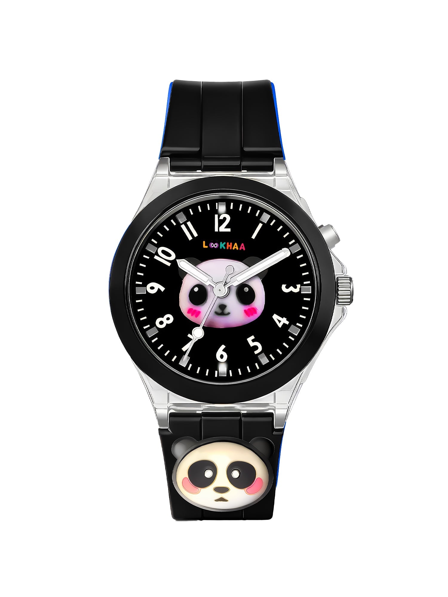 Lookhaa 3D Cute Panda Cartoon Watch with 7 Disco Lights Analog Watch for Boys - Black lookhaa