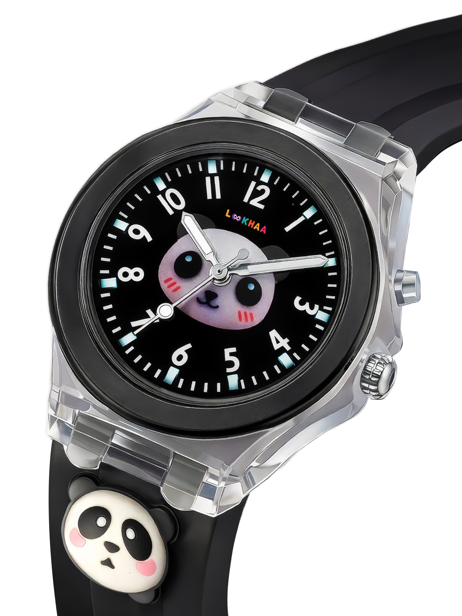 Lookhaa 3D Cute Panda Cartoon Watch with 7 Disco Lights Analog Watch for Boys - Black lookhaa