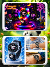 Lookhaa 3D Cute Panda Cartoon Watch with 7 Disco Lights Analog Watch for Boys - Black lookhaa