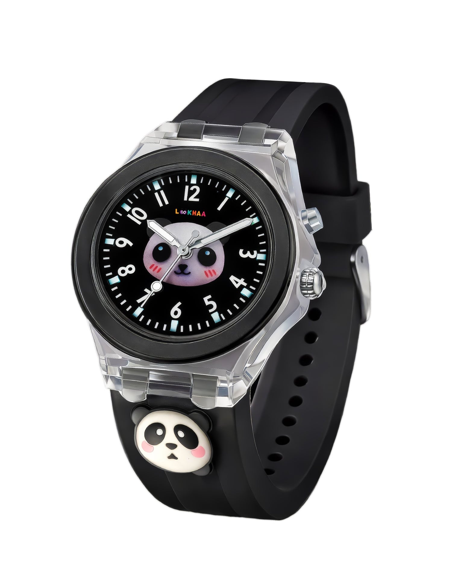 Lookhaa 3D Cute Panda Cartoon Watch with 7 Disco Lights Analog Watch for Boys - Black lookhaa
