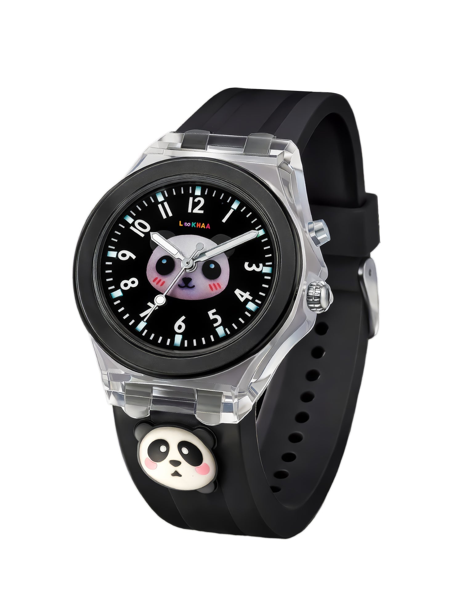 Lookhaa 3D Cute Panda Cartoon Watch with 7 Disco Lights Analog Watch for Boys - Black lookhaa