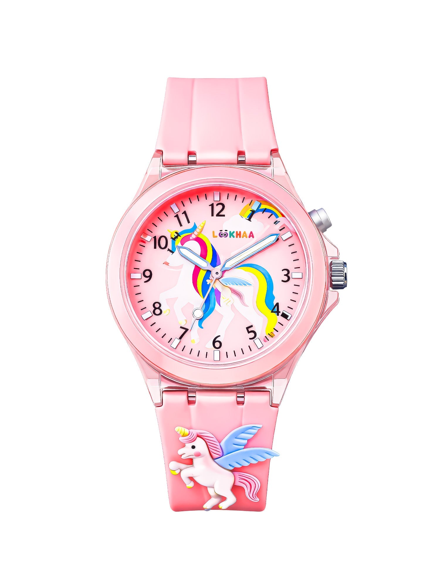 Lookhaa 3D Cute Unicorn Cartoon Watch with 7 Disco Lights Analog Watch for Girls - Pink lookhaa