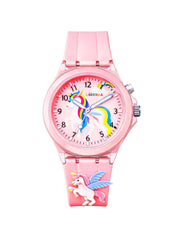 Lookhaa 3D Cute Unicorn Cartoon Watch with 7 Disco Lights Analog Watch for Girls - Pink lookhaa