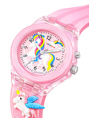 Lookhaa 3D Cute Unicorn Cartoon Watch with 7 Disco Lights Analog Watch for Girls - Pink lookhaa