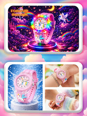 Lookhaa 3D Cute Unicorn Cartoon Watch with 7 Disco Lights Analog Watch for Girls - Pink lookhaa