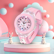 Lookhaa 3D Cartoon Rabbit Watch with 7 Disco Lights Analog Watch for Girls - Pink lookhaa