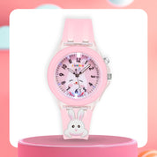 Lookhaa 3D Cartoon Rabbit Watch with 7 Disco Lights Analog Watch for Girls - Pink lookhaa