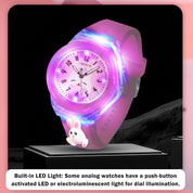 Lookhaa 3D Cartoon Rabbit Watch with 7 Disco Lights Analog Watch for Girls - Pink lookhaa