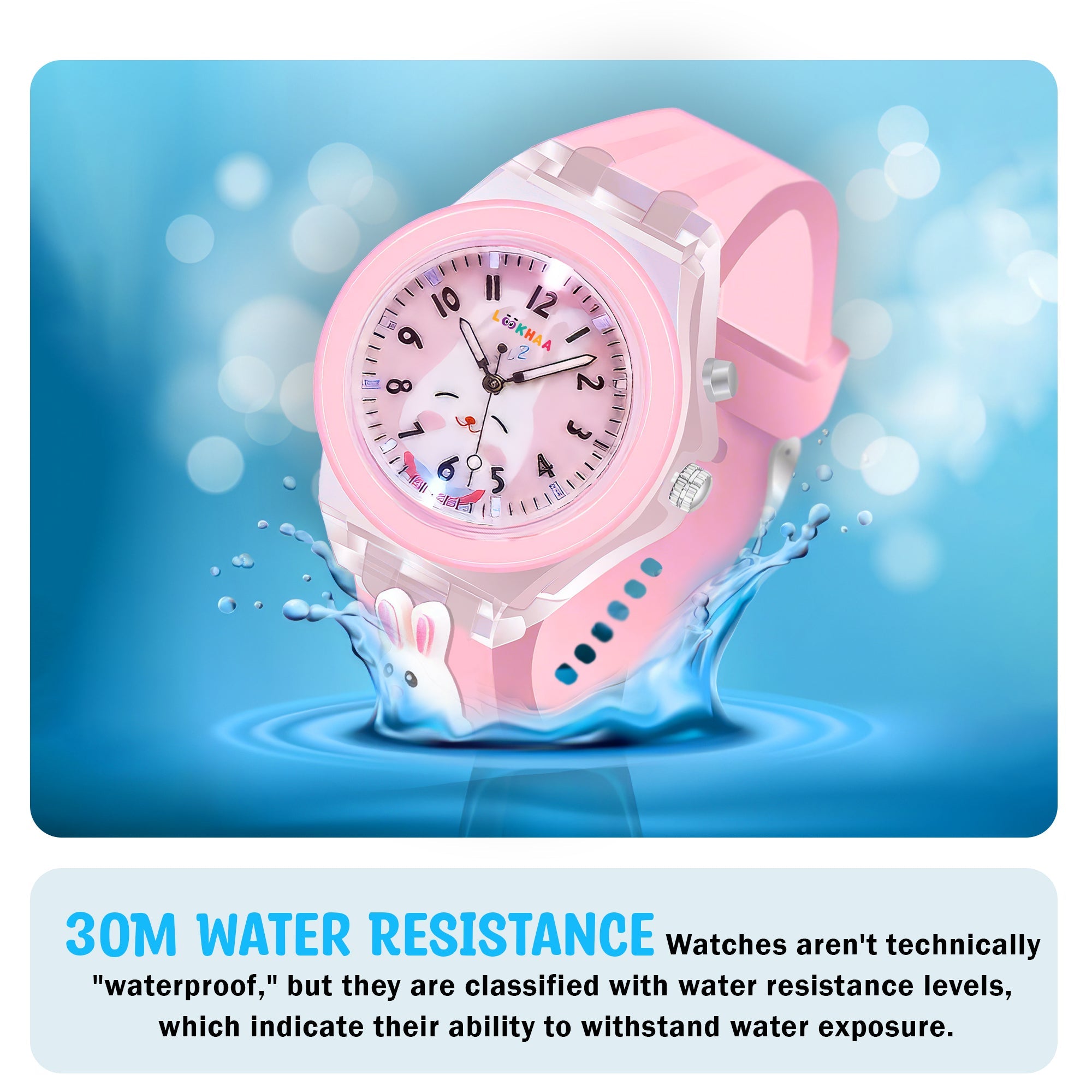 Lookhaa 3D Cartoon Rabbit Watch with 7 Disco Lights Analog Watch for Girls - Pink lookhaa