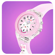 Lookhaa 3D Cartoon Rabbit Watch with 7 Disco Lights Analog Watch for Girls - Pink lookhaa