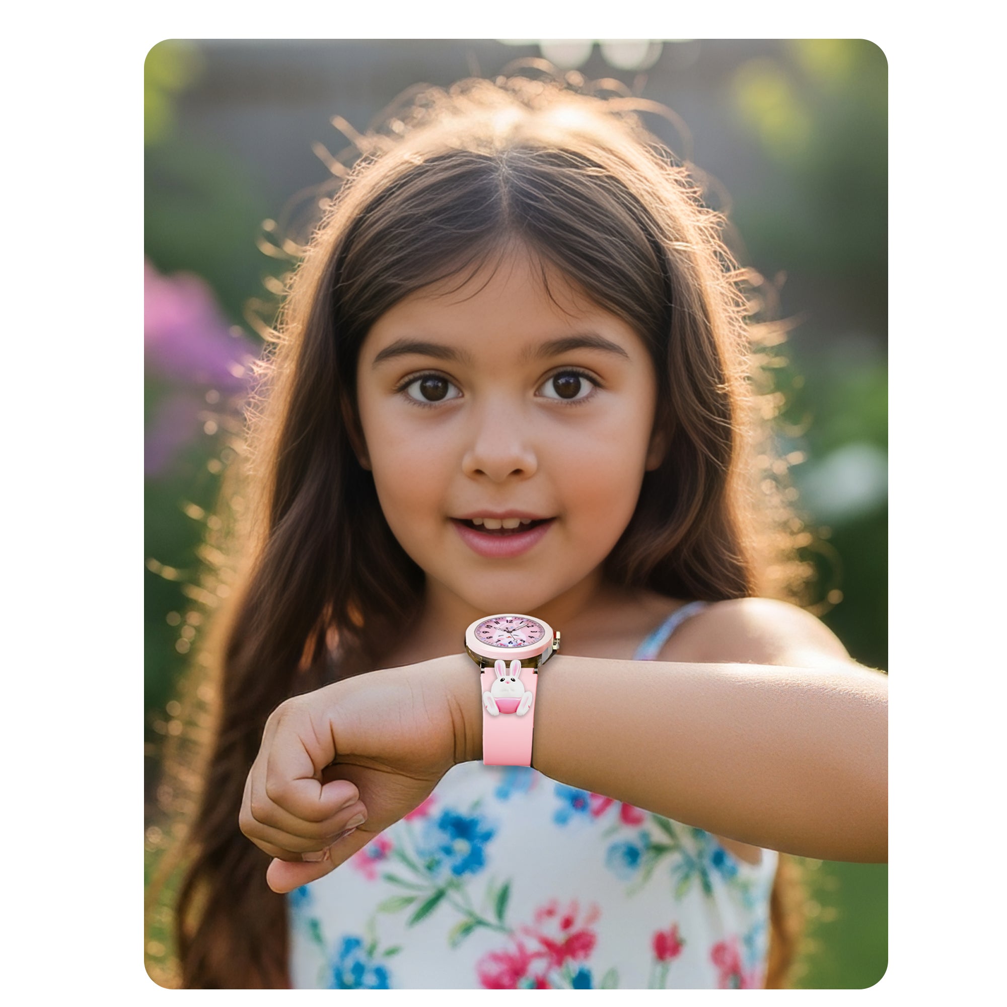 Lookhaa 3D Cartoon Rabbit Watch with 7 Disco Lights Analog Watch for Girls - Pink lookhaa