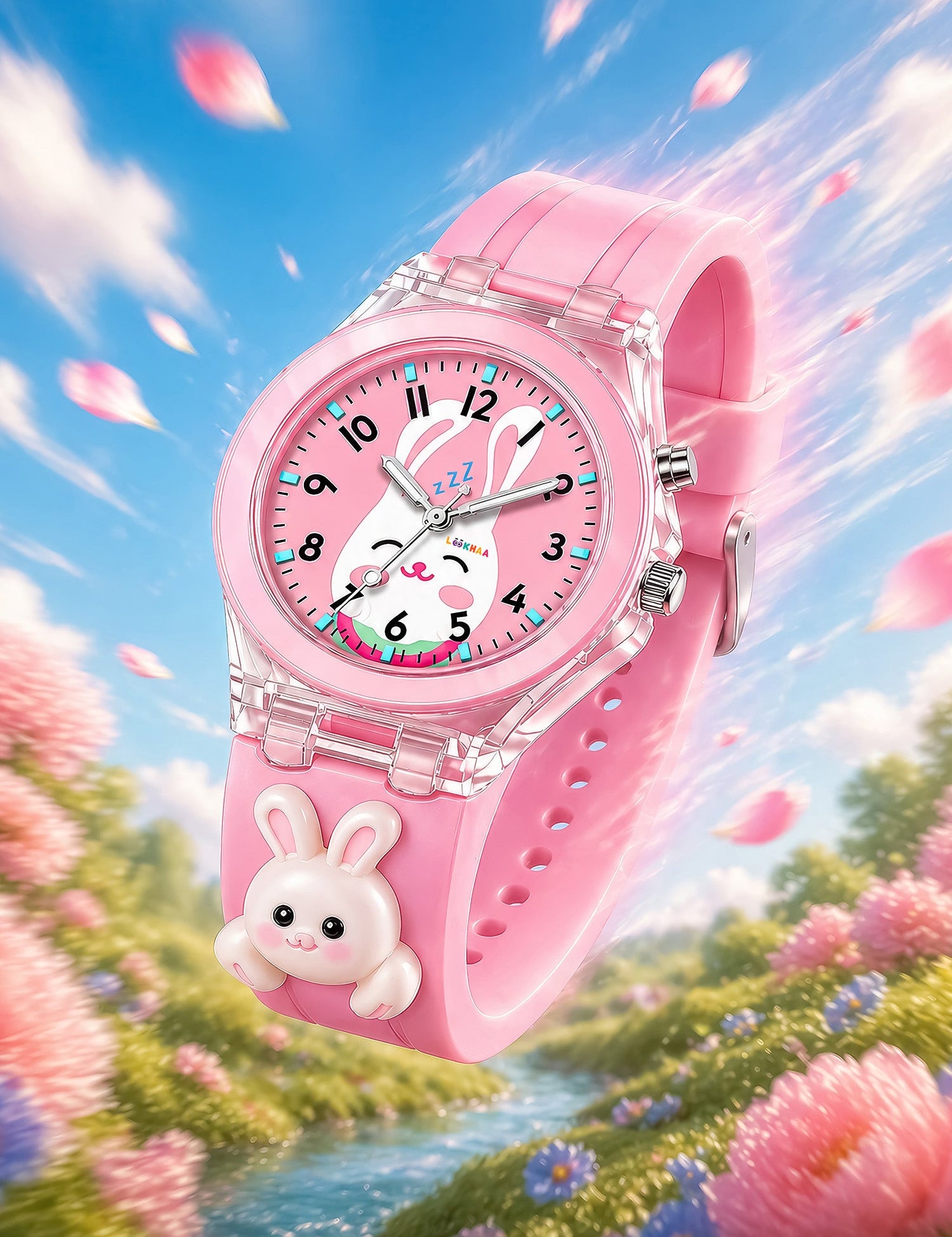 Lookhaa 3D Cartoon Rabbit  Pink Watch with 7 Disco Lights Analog Watch for Girls lookhaa