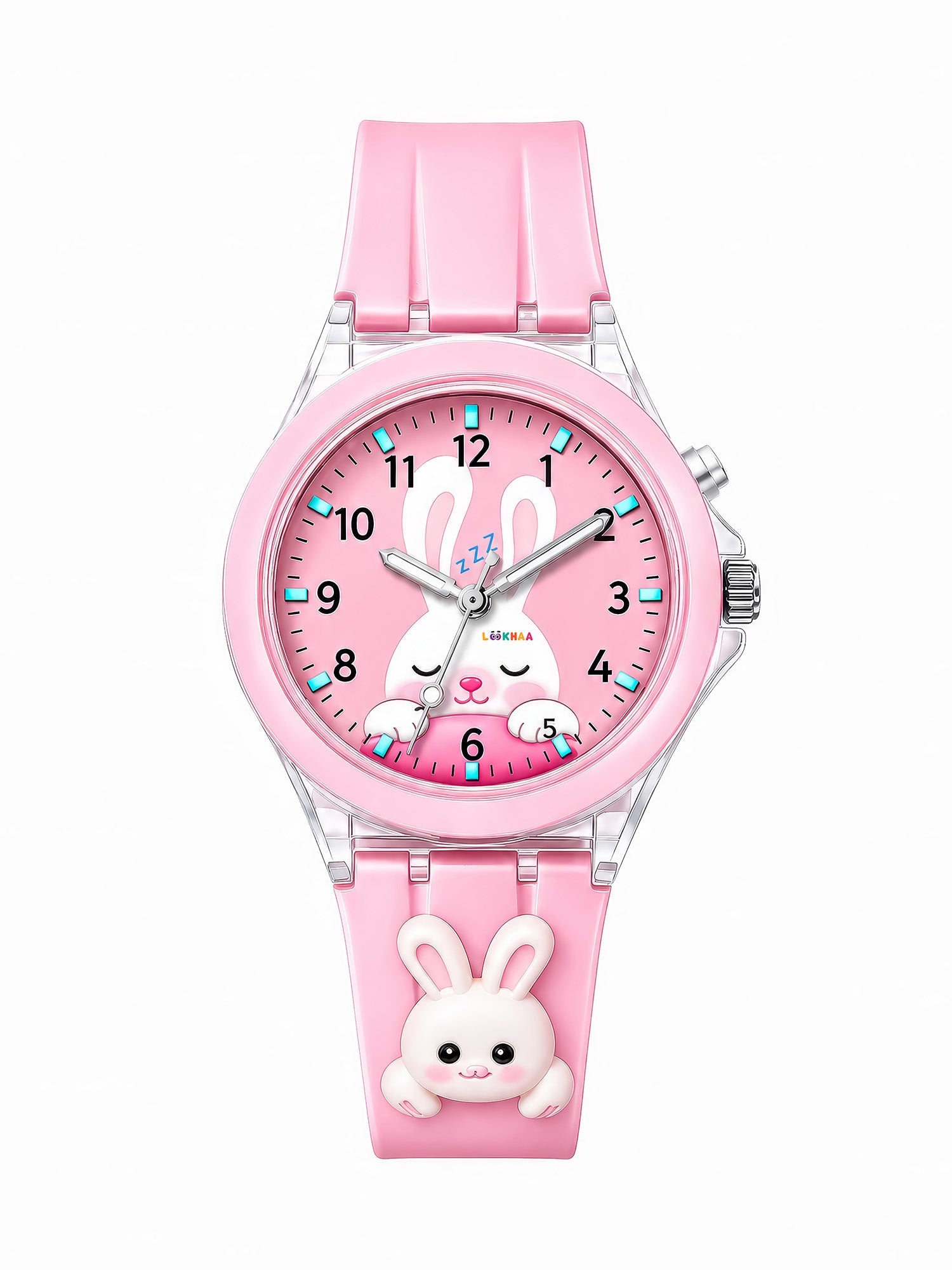 Lookhaa 3D Cartoon Rabbit  Pink Watch with 7 Disco Lights Analog Watch for Girls lookhaa