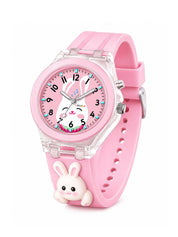 Lookhaa 3D Cartoon Rabbit  Pink Watch with 7 Disco Lights Analog Watch for Girls lookhaa