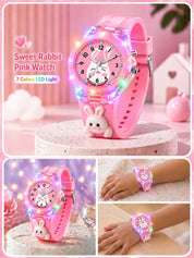 Lookhaa 3D Cartoon Rabbit  Pink Watch with 7 Disco Lights Analog Watch for Girls lookhaa