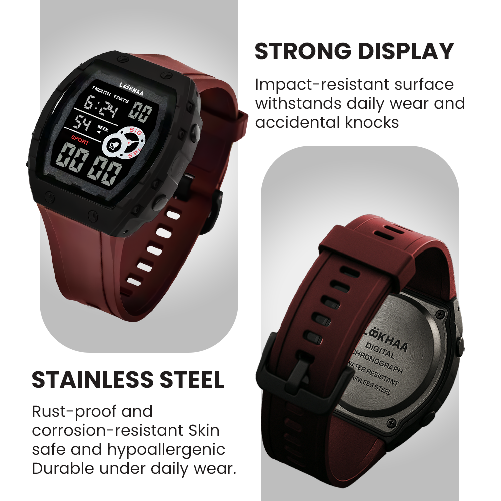 Lookhaa Kids Digital Multi Functional Watch Outdoor Waterproof Date Luminous LED Digital Watch For Boy - Red lookhaa