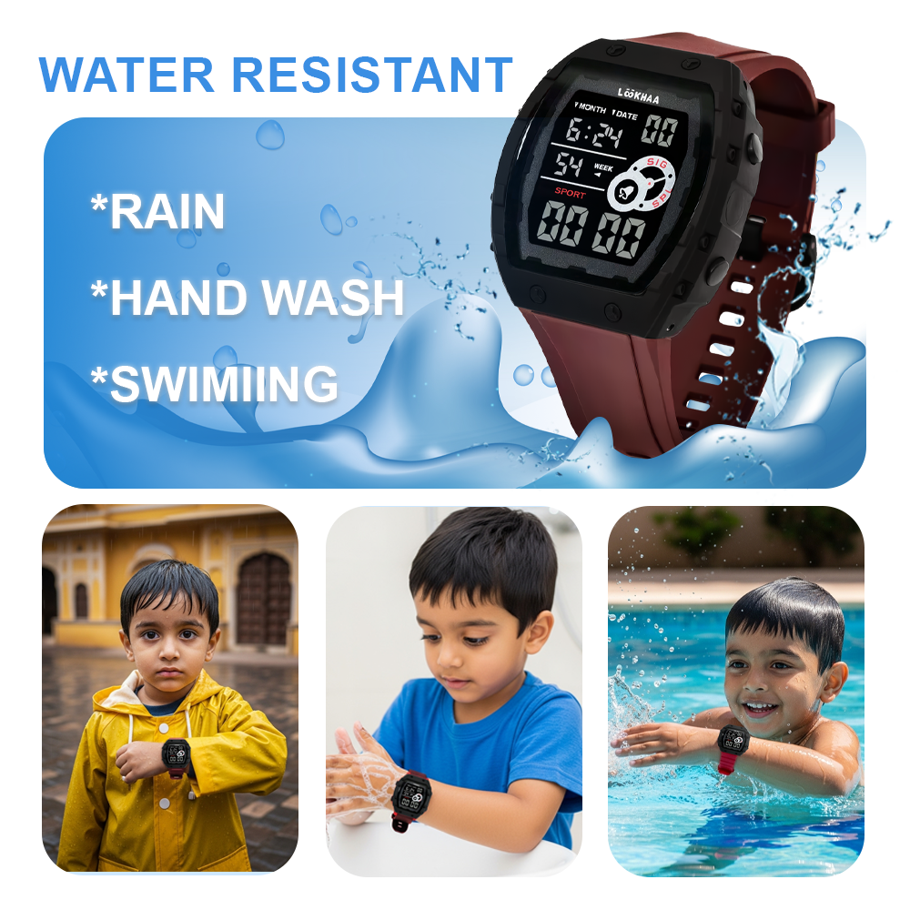 Lookhaa Kids Digital Multi Functional Watch Outdoor Waterproof Date Luminous LED Digital Watch For Boy - Red lookhaa