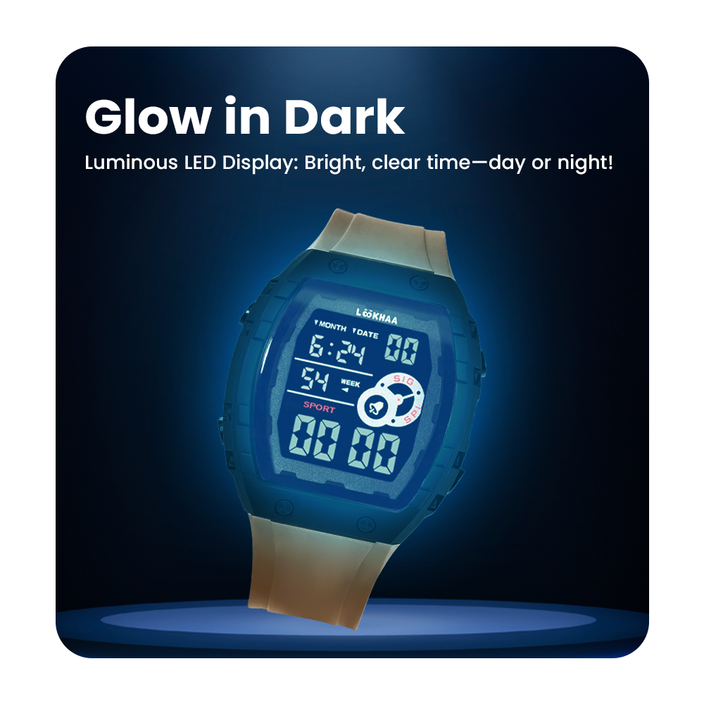 Lookhaa Kids Digital Multi Functional Watch Outdoor Waterproof Date Luminous LED Digital Watch For Boy - Cream lookhaa