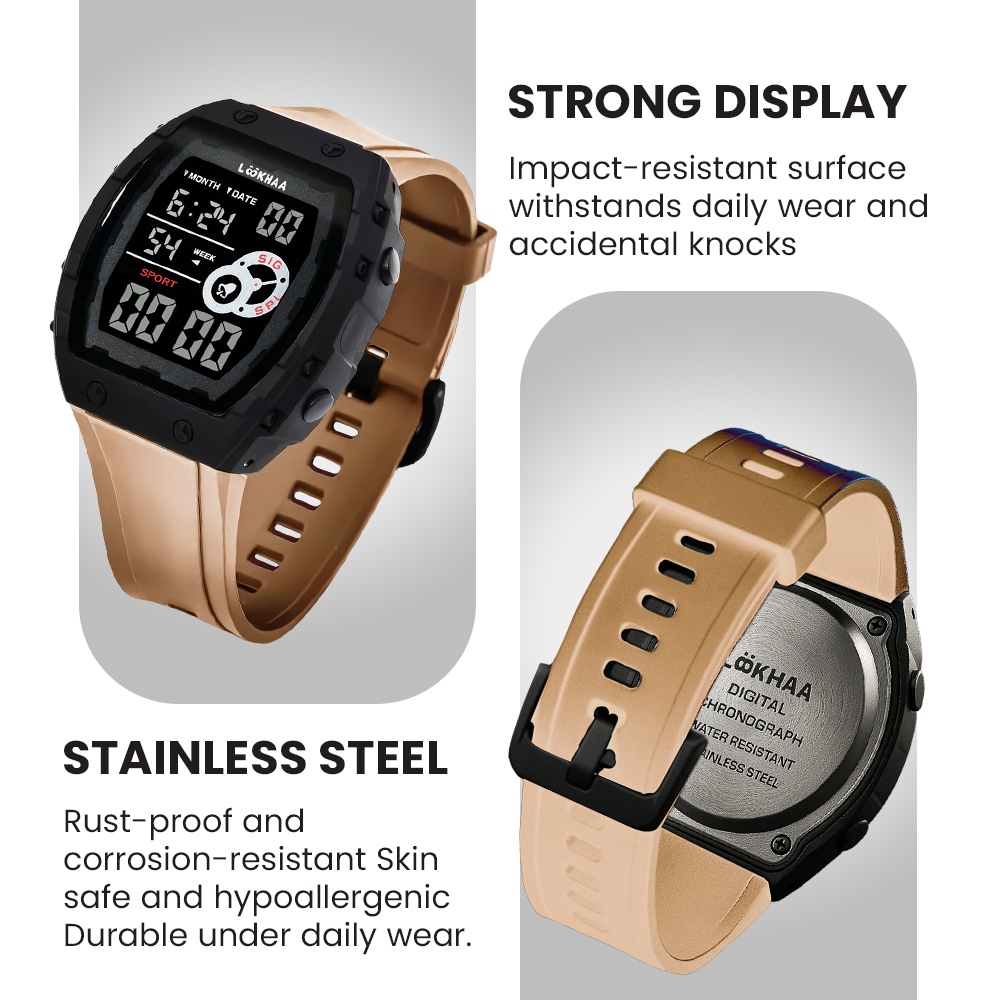 Lookhaa Kids Digital Multi Functional Watch Outdoor Waterproof Date Luminous LED Digital Watch For Boy - Cream lookhaa
