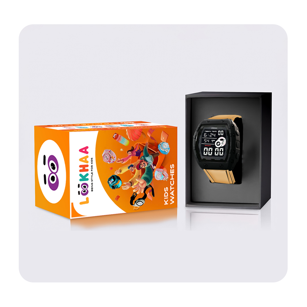 Lookhaa Kids Digital Multi Functional Watch Outdoor Waterproof Date Luminous LED Digital Watch For Boy - Cream lookhaa