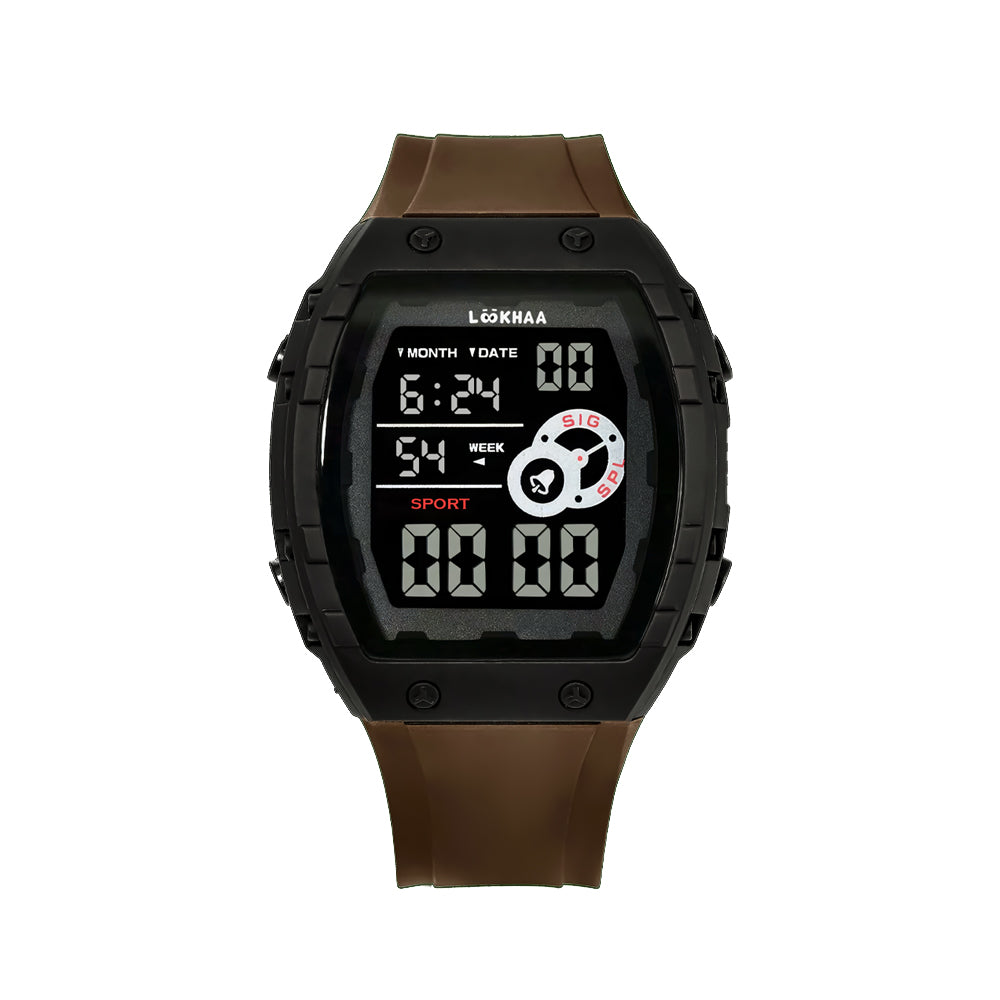Lookhaa Kids Digital Multi Functional Watch Outdoor Waterproof Date Luminous LED Digital Watch For Boy - Brown lookhaa