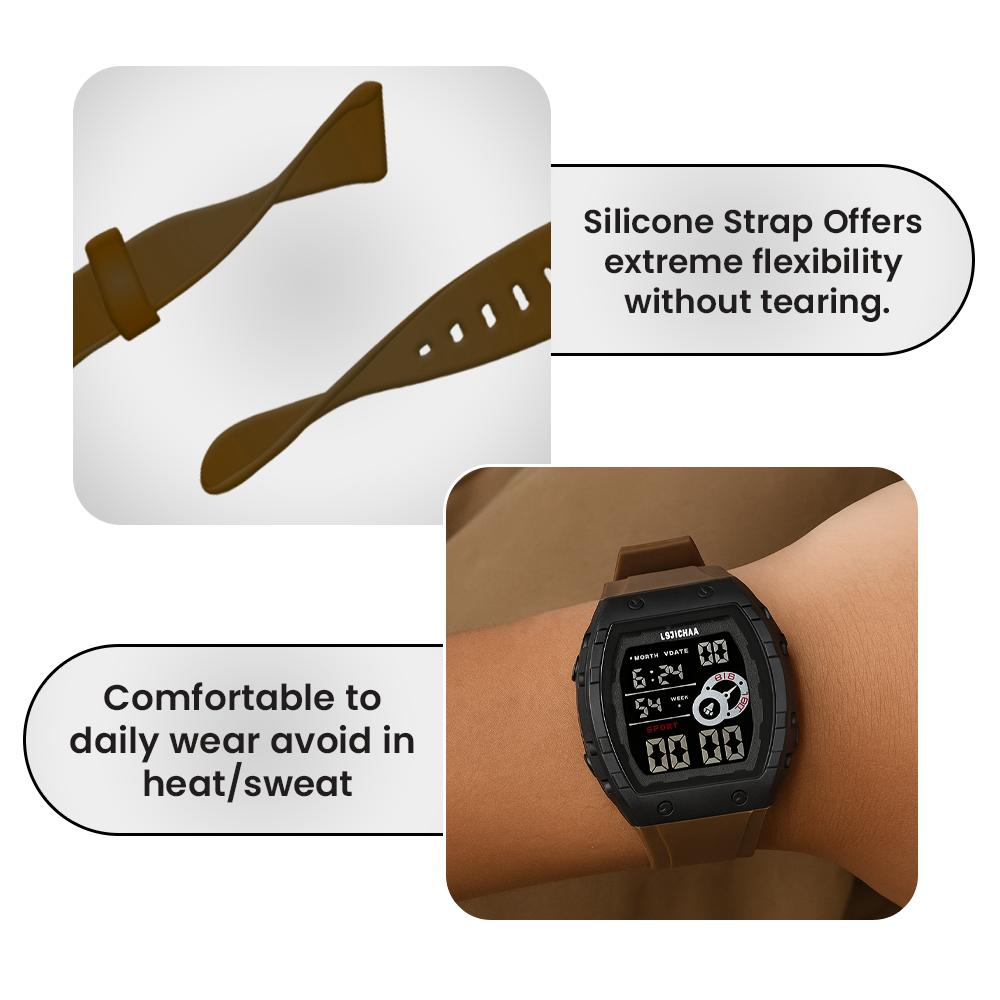 Lookhaa Kids Digital Multi Functional Watch Outdoor Waterproof Date Luminous LED Digital Watch For Boy - Brown lookhaa