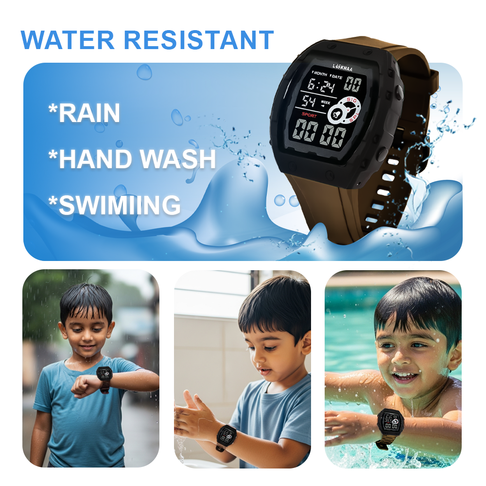 Lookhaa Kids Digital Multi Functional Watch Outdoor Waterproof Date Luminous LED Digital Watch For Boy - Brown lookhaa