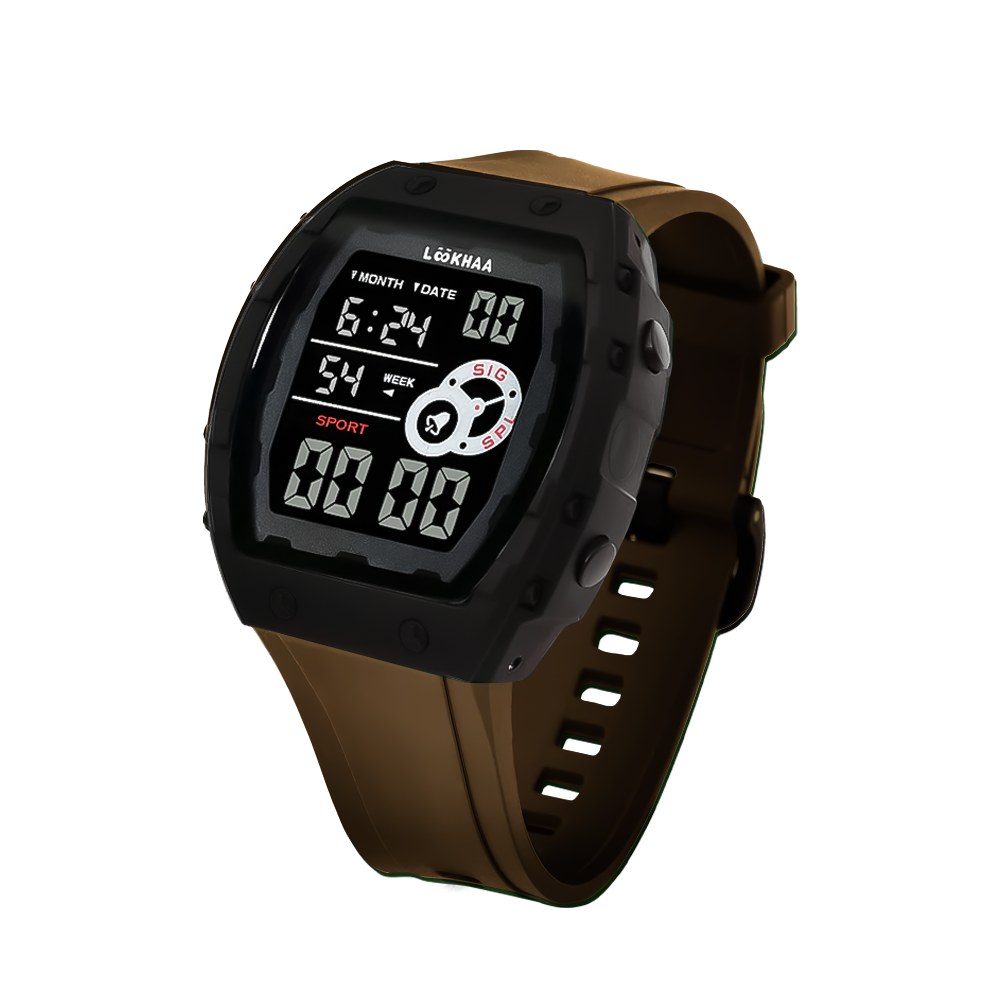 Lookhaa Kids Digital Multi Functional Watch Outdoor Waterproof Date Luminous LED Digital Watch For Boy - Brown lookhaa