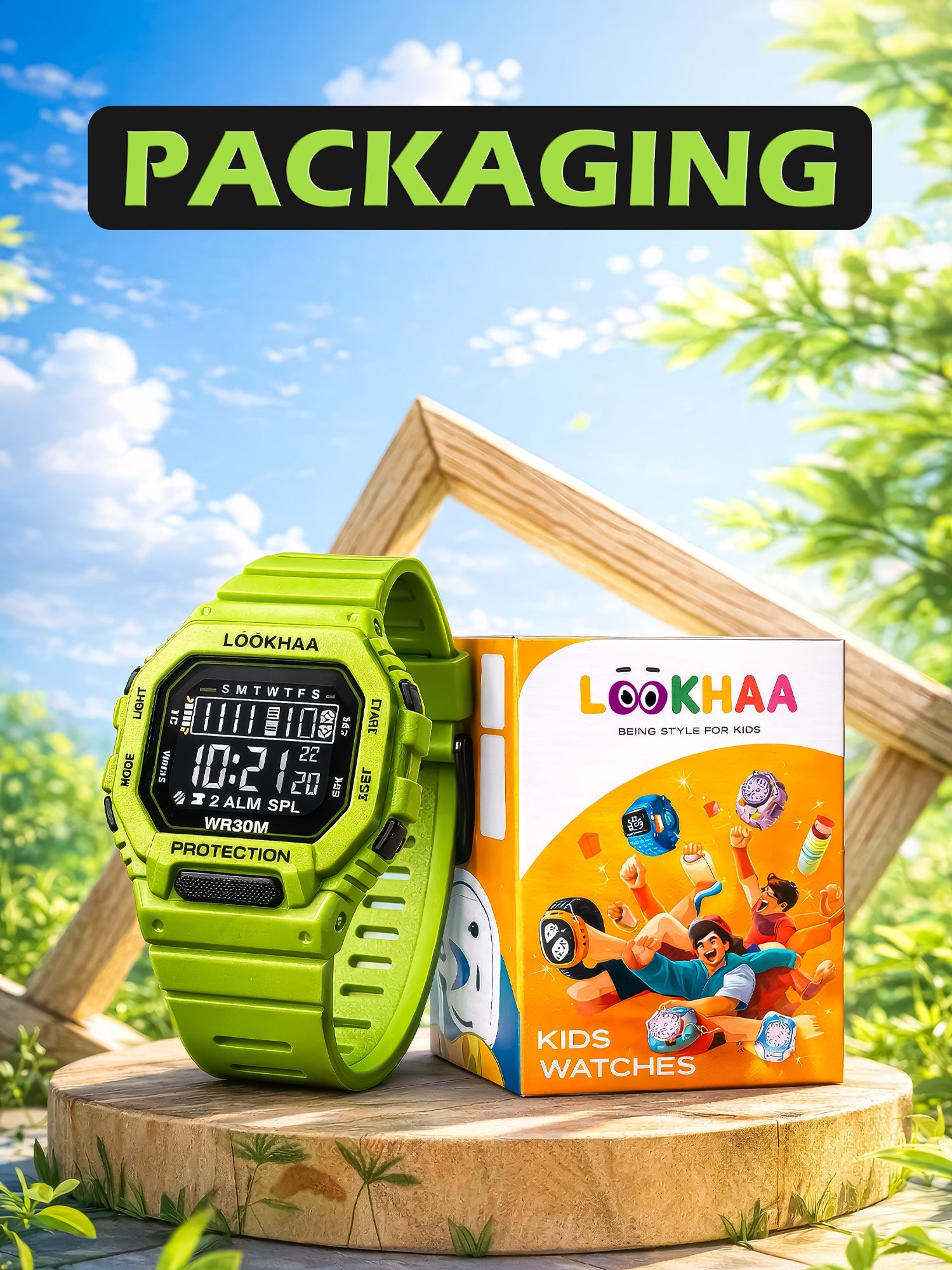 LOOKHAA Kids Solid Digital Sports Watch - Green lookhaa