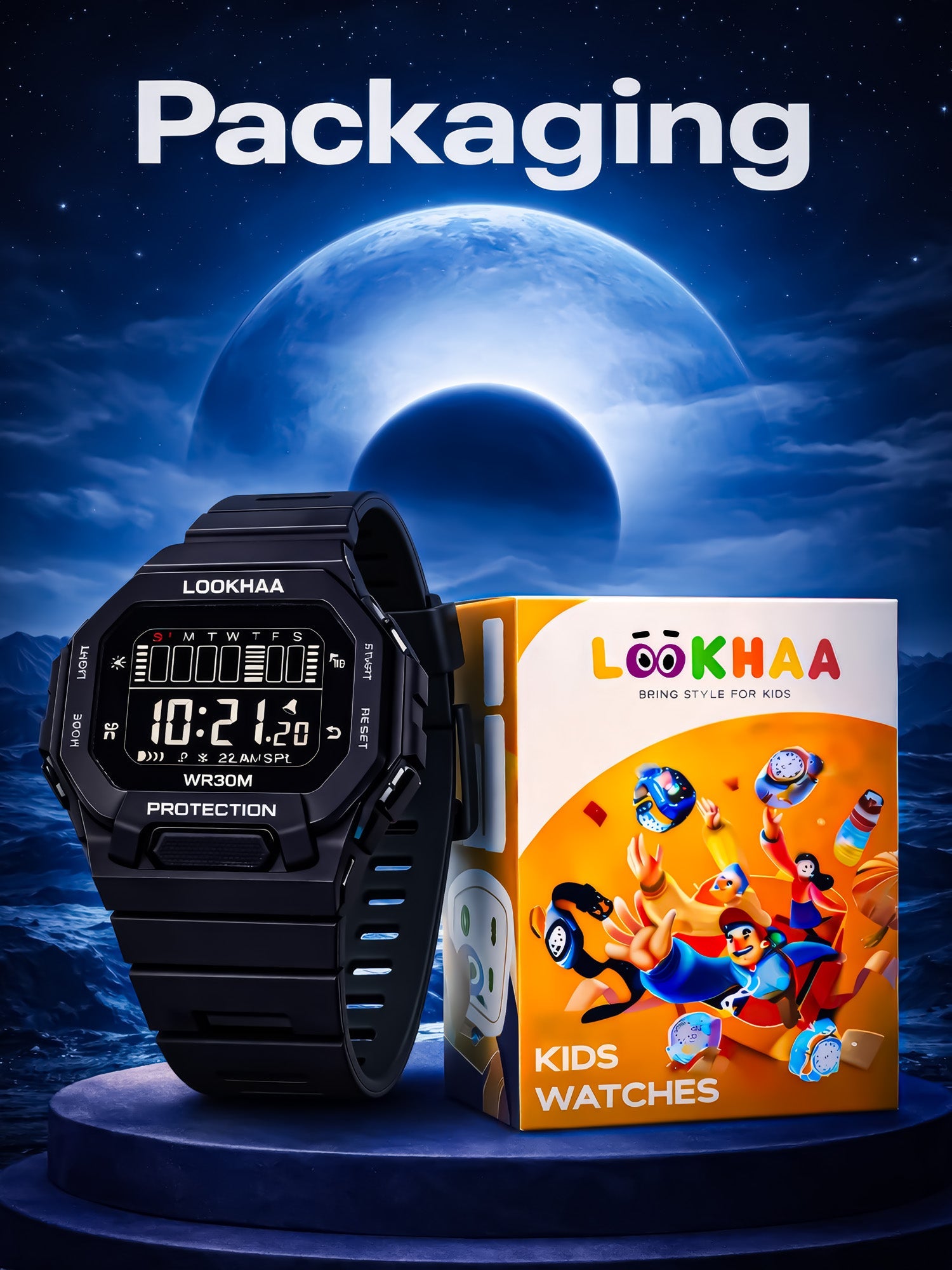 LOOKHAA Kids Solid Digital Sports Watch - Black lookhaa