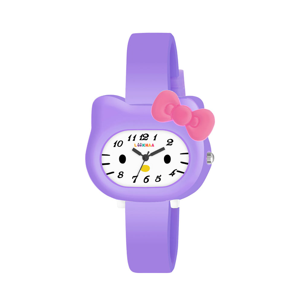 LOOKHAA Babykitty Purple Analog Watch for Girls Kids with Cute Bow lookhaa