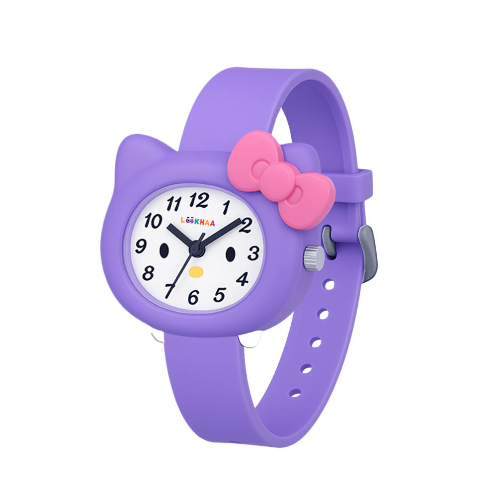 LOOKHAA Babykitty Purple Analog Watch for Girls Kids with Cute Bow lookhaa