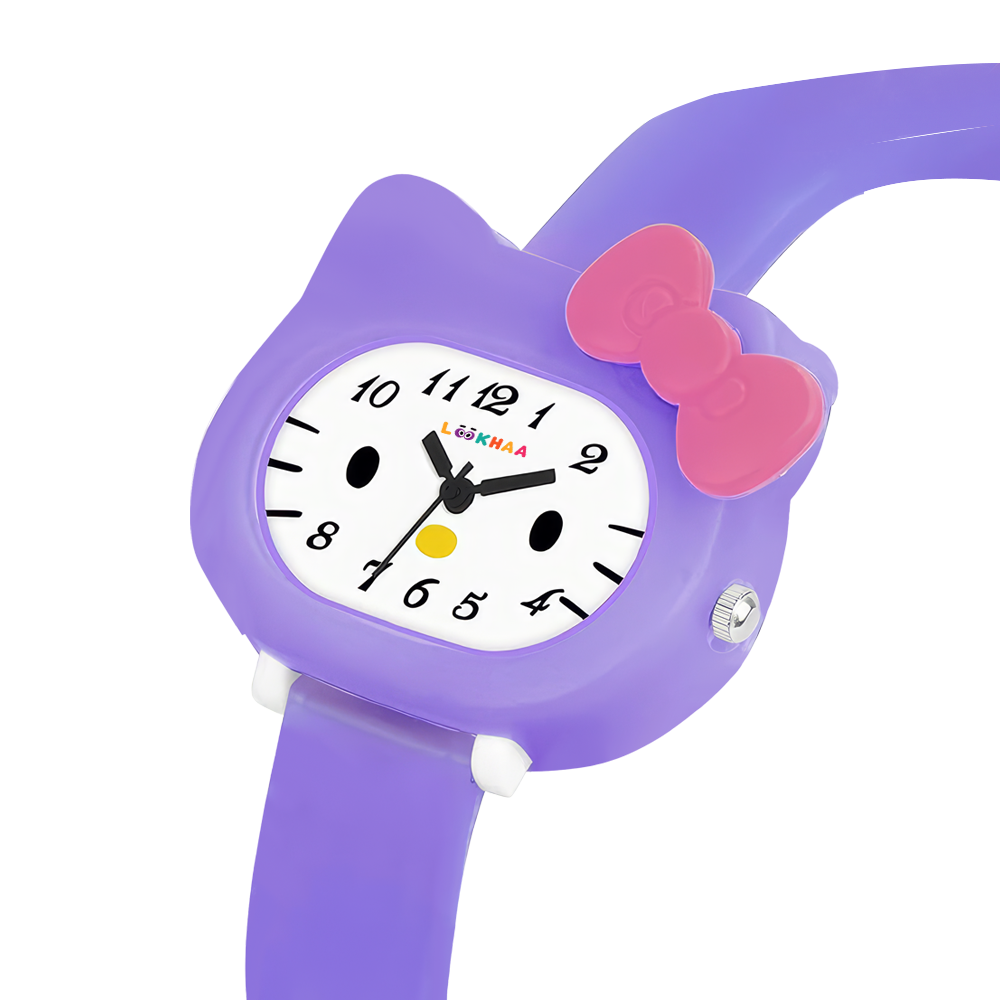 LOOKHAA Babykitty Purple Analog Watch for Girls Kids with Cute Bow lookhaa