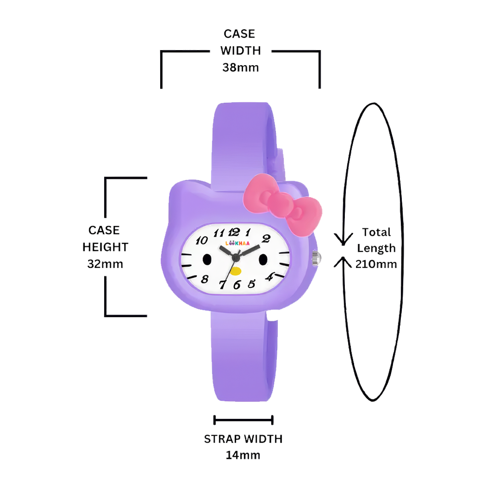 LOOKHAA Babykitty Purple Analog Watch for Girls Kids with Cute Bow lookhaa