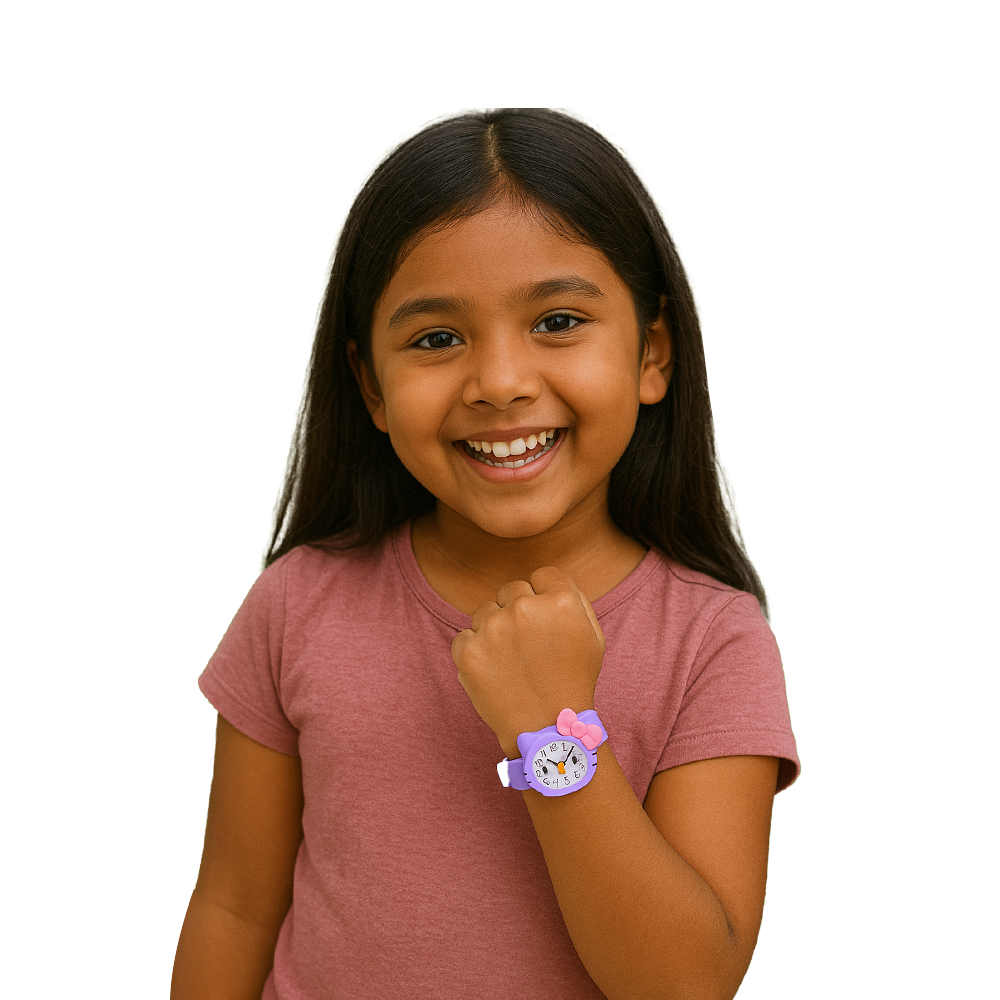LOOKHAA Babykitty Purple Analog Watch for Girls Kids with Cute Bow lookhaa