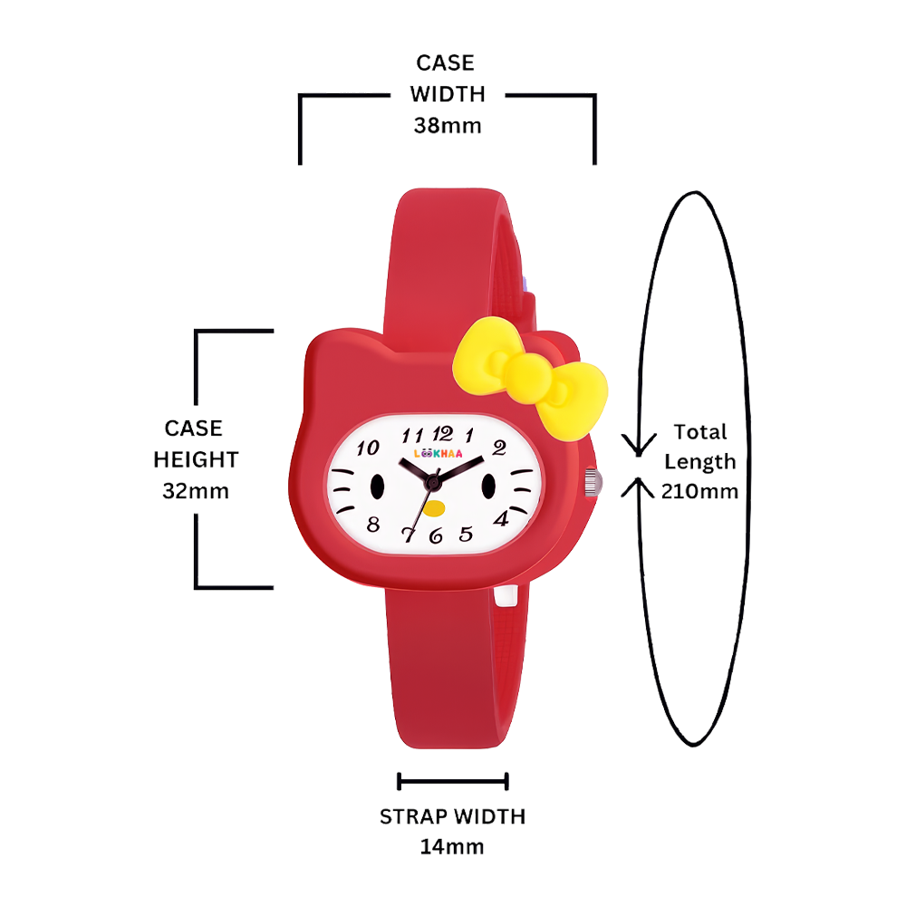 LOOKHAA Babykitty Red Analog Watch for Girls Kids with Cute Bow lookhaa