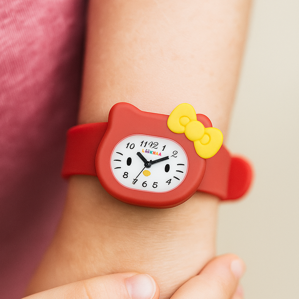 LOOKHAA Babykitty Red Analog Watch for Girls Kids with Cute Bow lookhaa