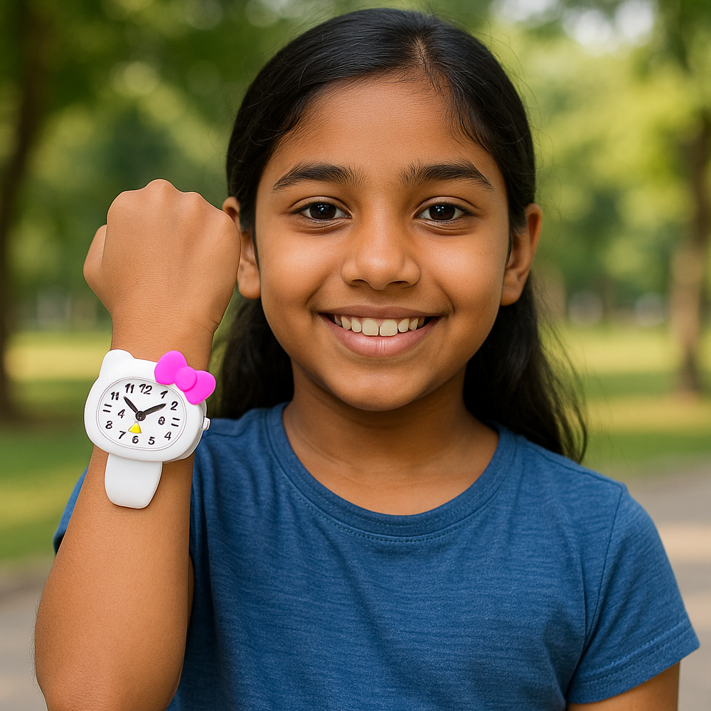 LOOKHAA Babykitty White Analog Watch for Girls Kids with Cute Bow lookhaa