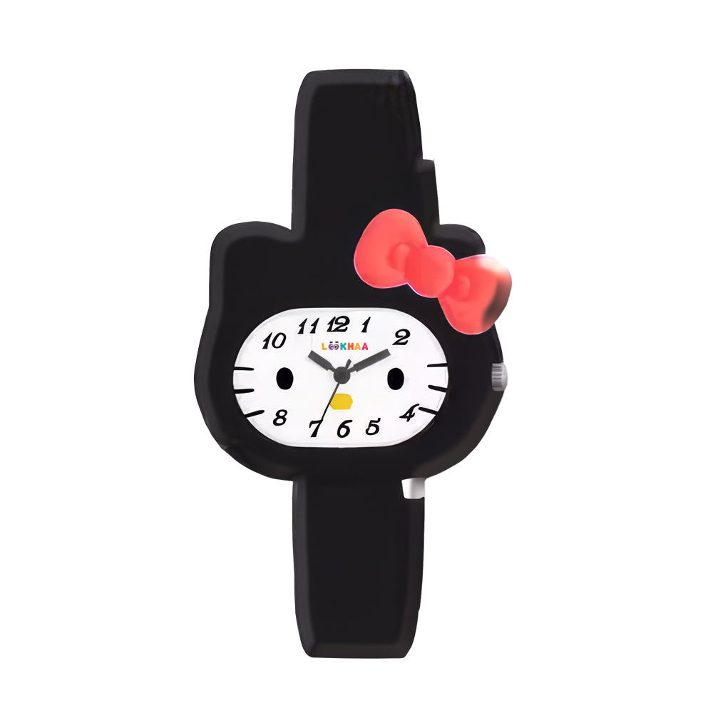 LOOKHAA Babykitty Black Analog Watch for Girls Kids with Cute Bow lookhaa