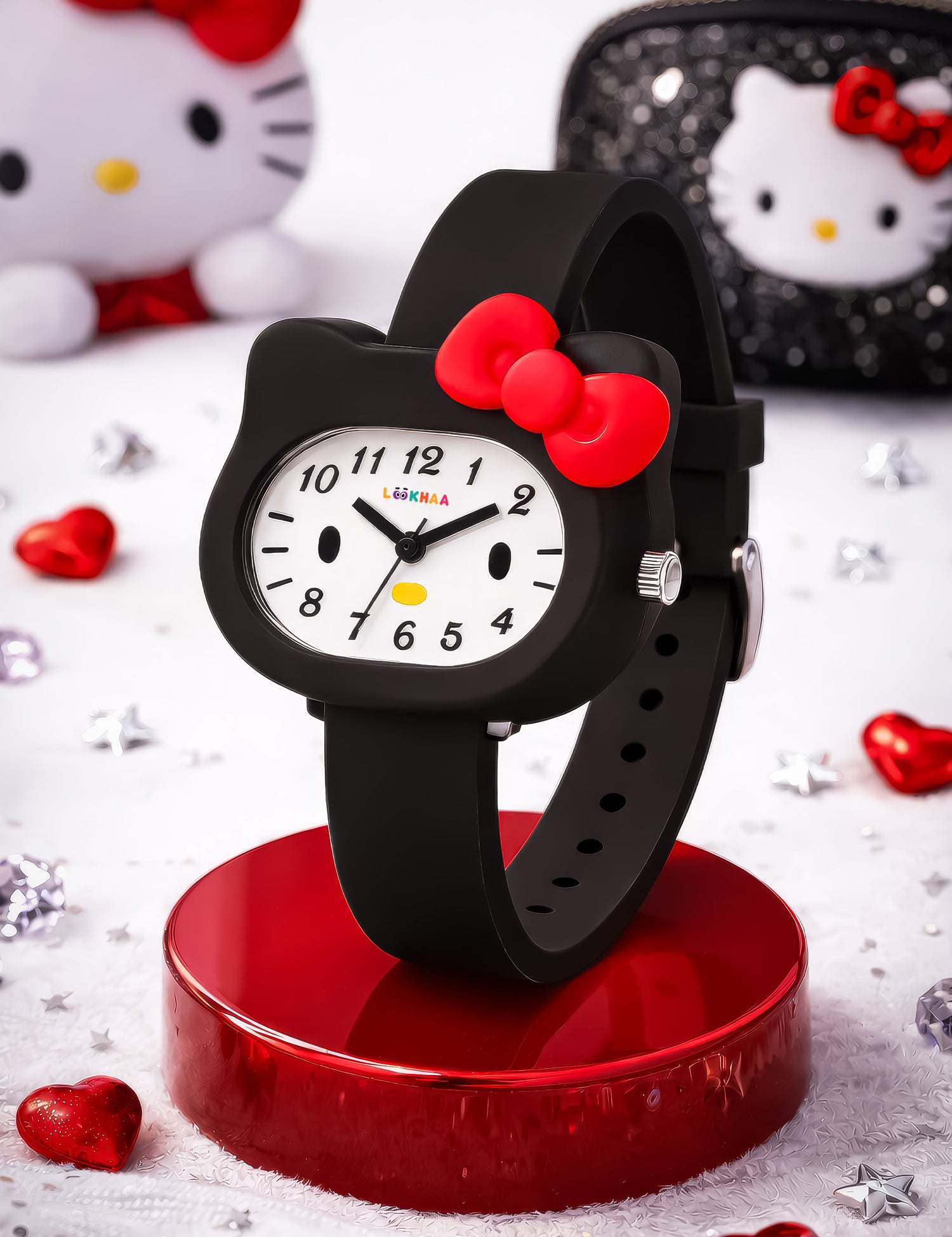 Children's watch with a red bow on a white background
