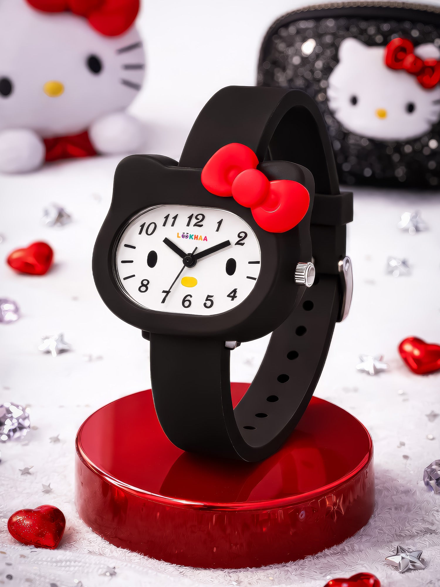 Children's watch with a red bow on a white background