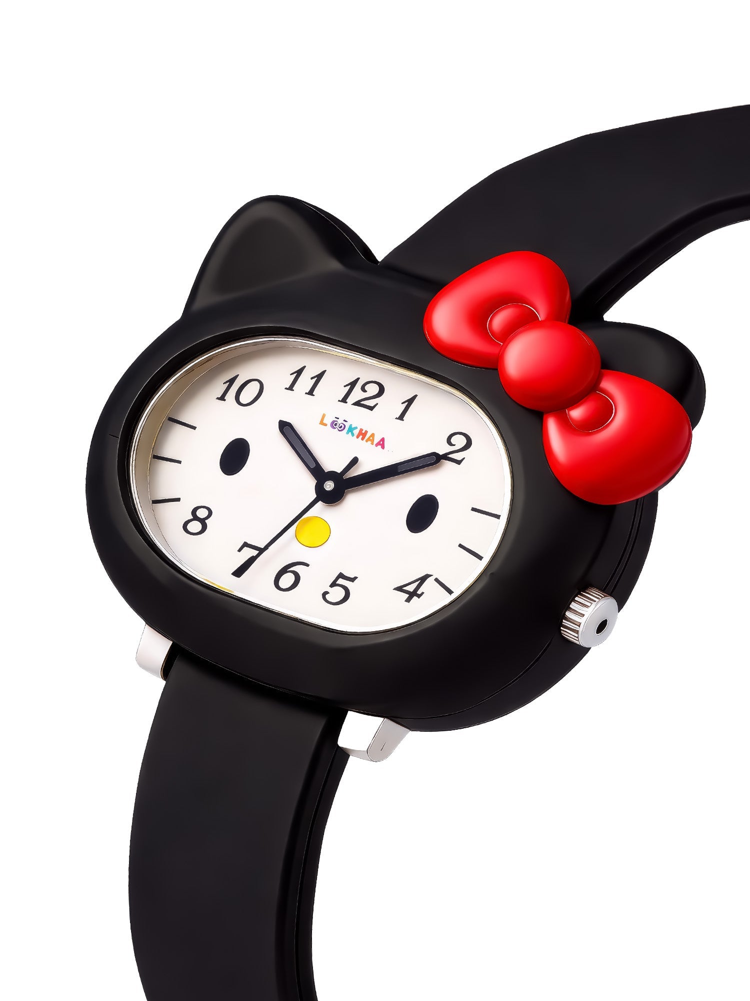 LOOKHAA Babykitty Black Analog Watch for Girls Kids with Cute Bow lookhaa