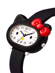 LOOKHAA Babykitty Black Analog Watch for Girls Kids with Cute Bow lookhaa