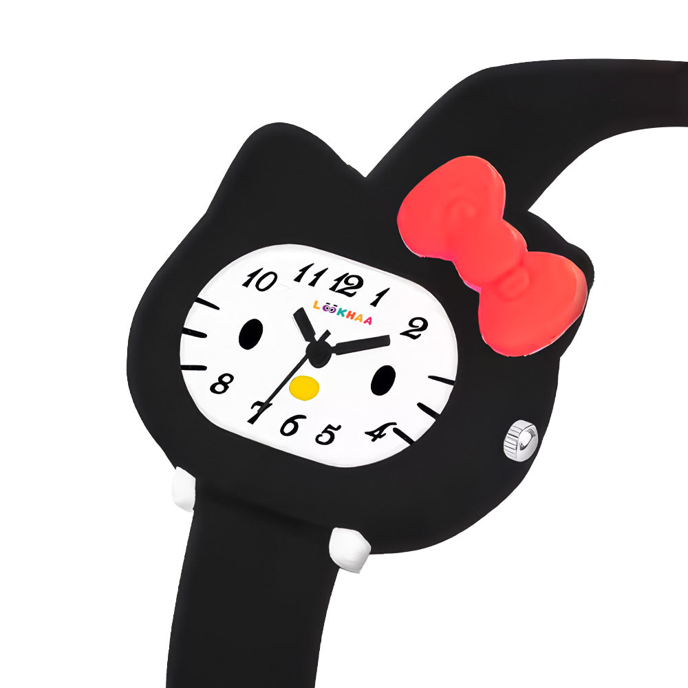 LOOKHAA Babykitty Black Analog Watch for Girls Kids with Cute Bow lookhaa