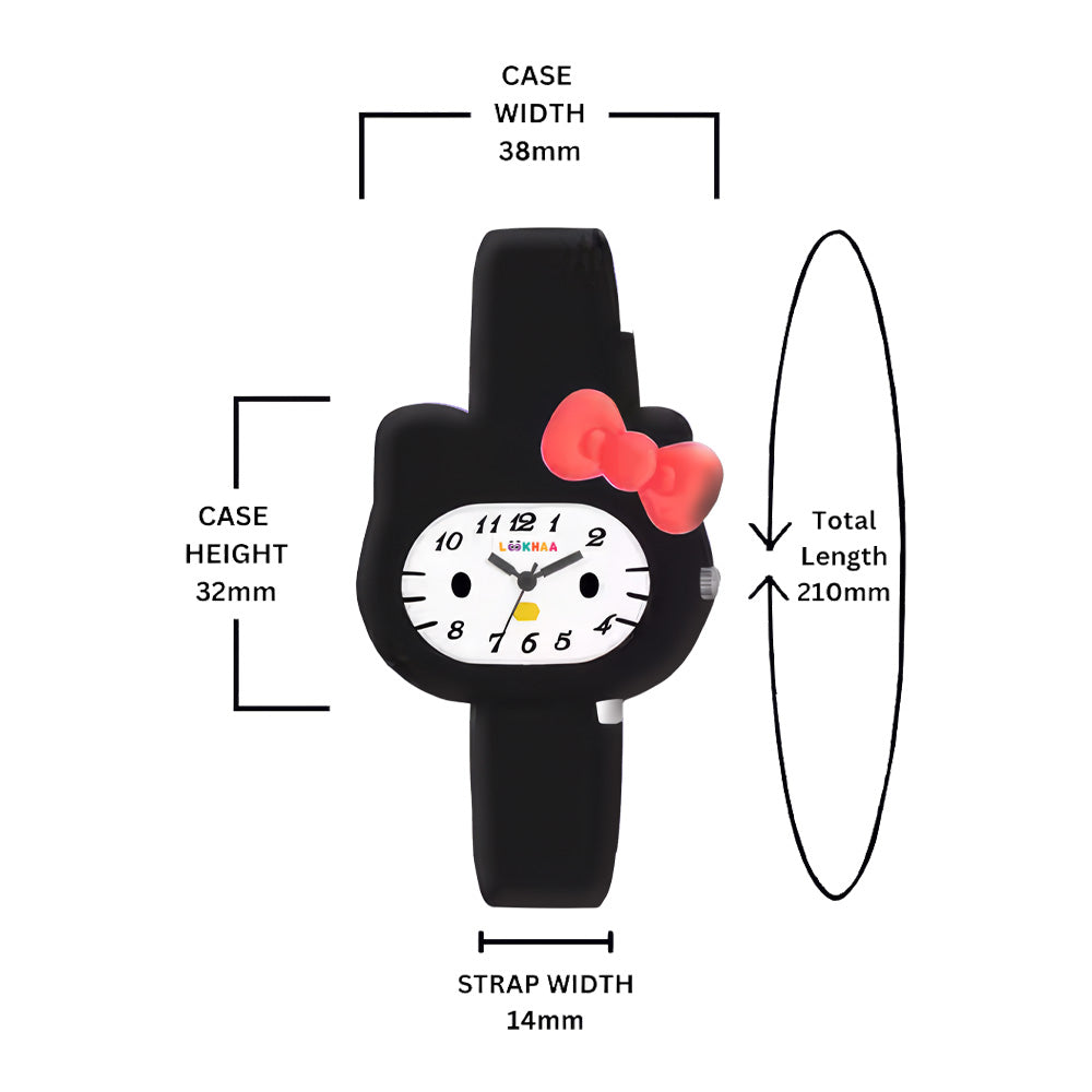 LOOKHAA Babykitty Black Analog Watch for Girls Kids with Cute Bow lookhaa