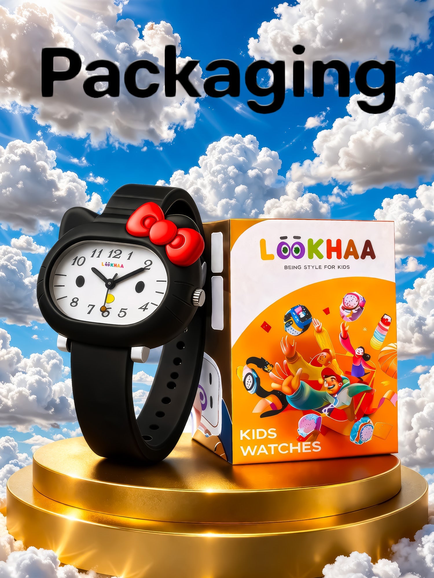 LOOKHAA Babykitty Black Analog Watch for Girls Kids with Cute Bow lookhaa