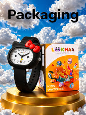 LOOKHAA Babykitty Black Analog Watch for Girls Kids with Cute Bow lookhaa